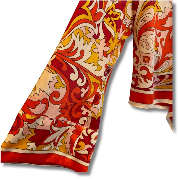 ZARA 70’s Retro Vibrant Crop Blouse Bell Sleeve Collared Button Down Tie Front - Picture 9 of 13